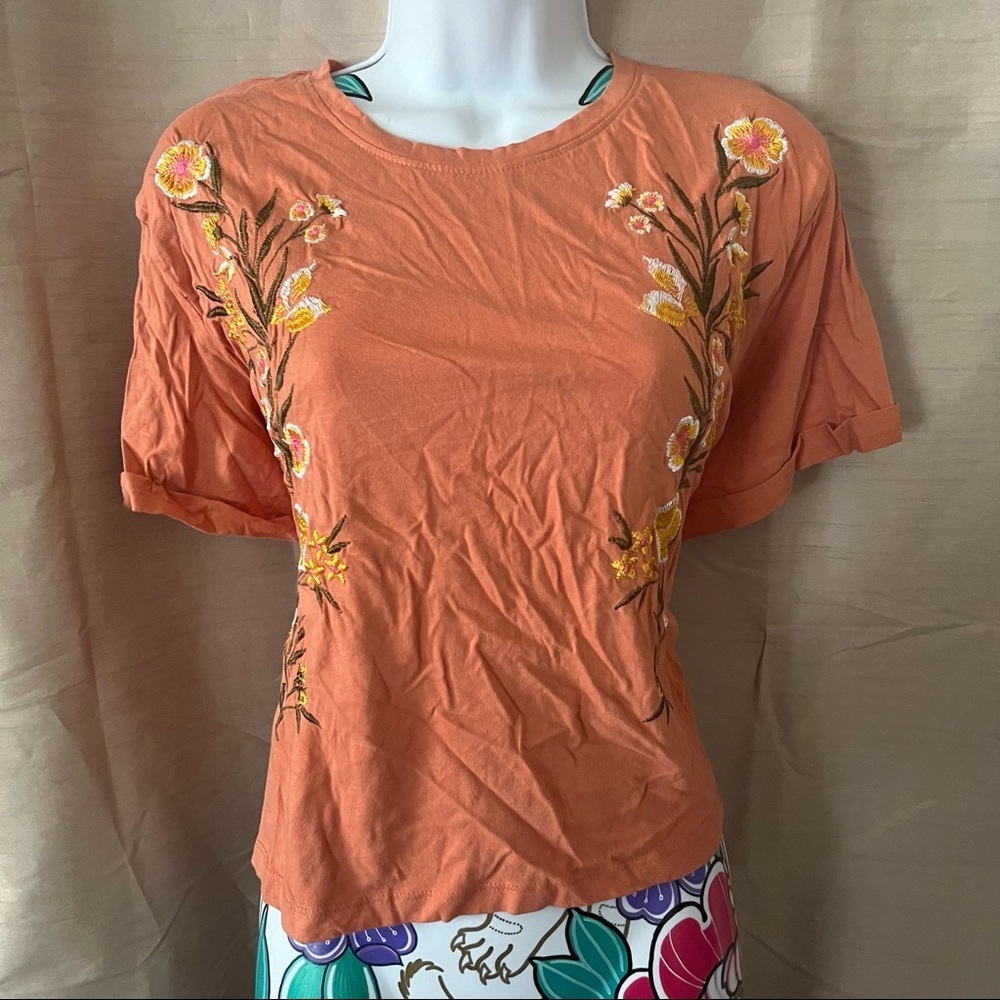 Darling Blue Peachy Orange T Shirt with Embroidery
